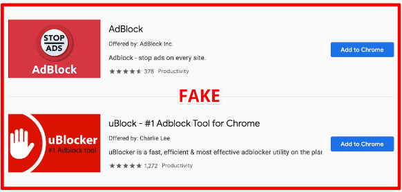 В chrome обнаружены поддельные расширения adblock и ublock