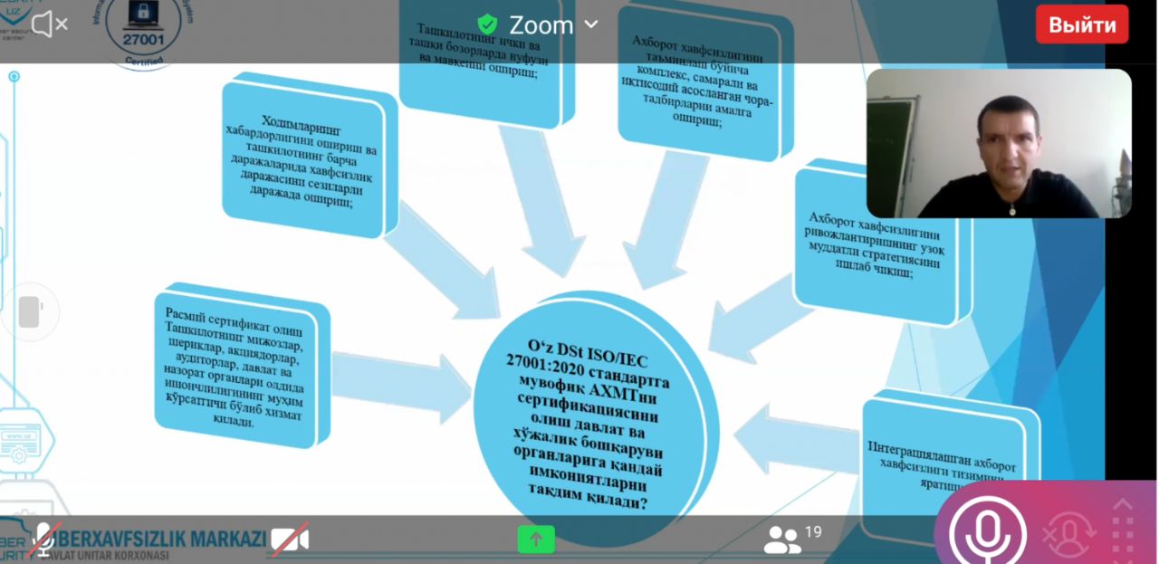 В Министерстве жилищно-коммунального обслуживания состоялся семинар по теме: «Внедрение системы управления информационной безопасности» по требованиям государственного стандарта O‘z DSt ISO 27001.